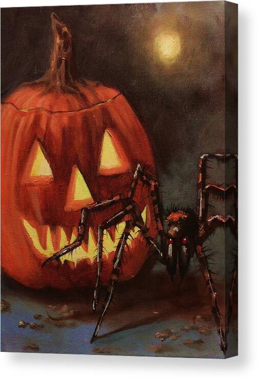 Halloween Canvas Print featuring the painting Halloween Spider by Tom Shropshire