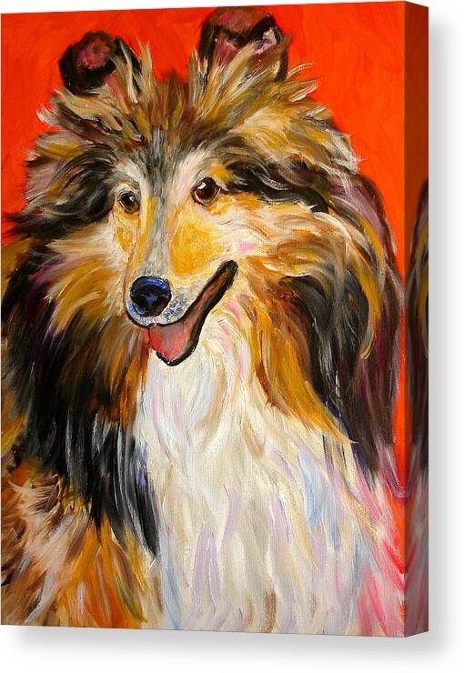 Art Canvas Print featuring the painting Happy Dog -- Sheltie by Mary Jo Zorad