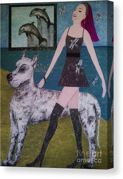 Happy Canvas Print featuring the painting Happy Walk by Jasna Gopic by Jasna Gopic