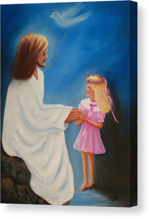 Christmas Canvas Print featuring the painting He Touched Me by Joni McPherson