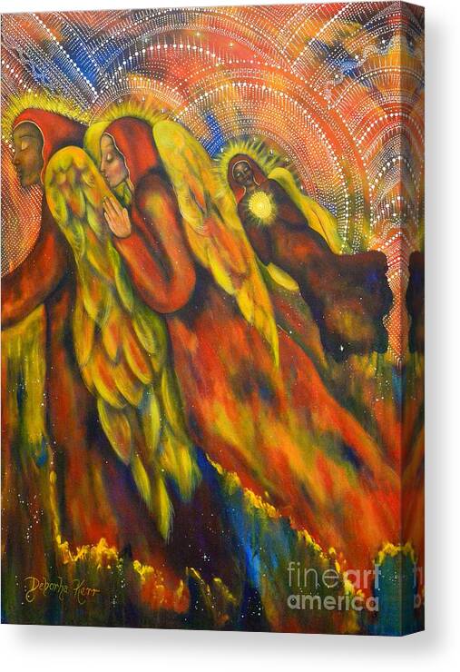 Angel Art Canvas Print featuring the painting Heavenly Messengers by Deborha Kerr