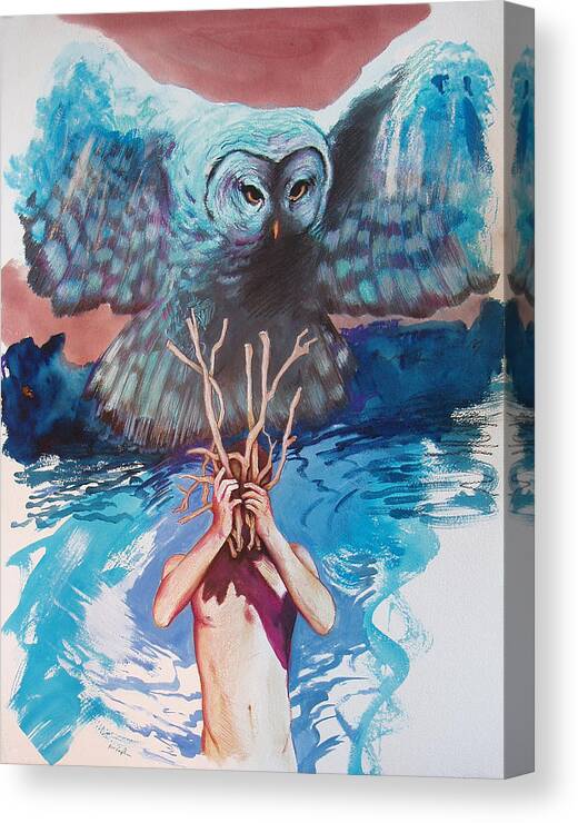 Owl Canvas Print featuring the painting Hide and Seek by Rene Capone