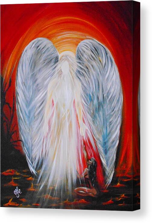 Michael Archangel Greeting Cards Canvas Print featuring the painting Hope in Hell - Michael Archangel Series by Yesi Casanova 
