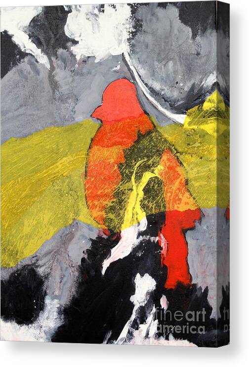 Abstract Art Canvas Print featuring the painting Red Bird Flyaway by Patsy Walton