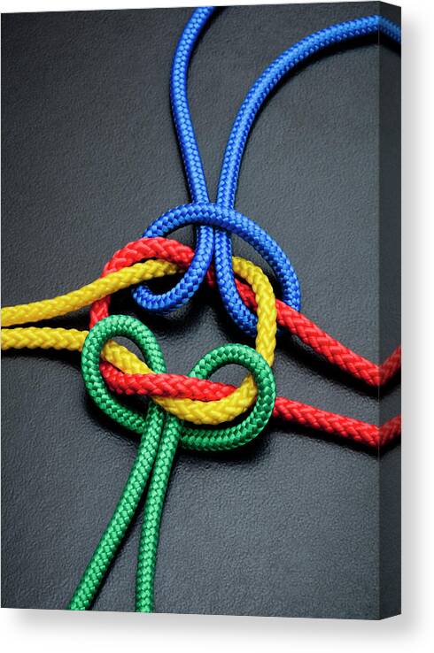 Teamwork Canvas Print featuring the photograph Intertwined Multicolored Ropes by Jorg Greuel