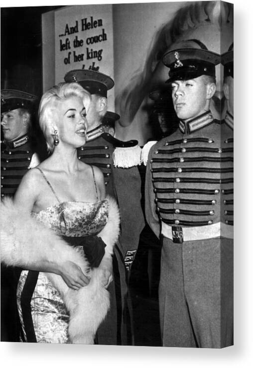 Retro Images Archive Canvas Print featuring the photograph Jayne Mansfield In Front Of Guards by Retro Images Archive