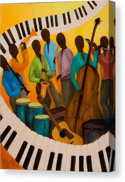Jazz Canvas Print featuring the painting Jazz Septet by Larry Martin