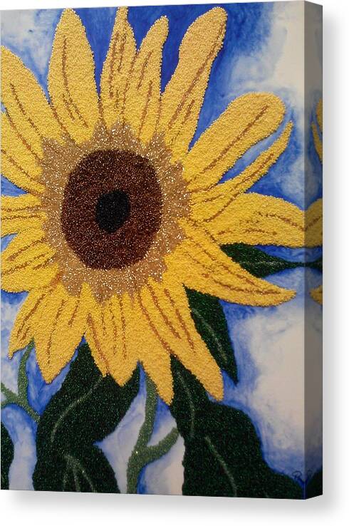 Czech Glass Beads Canvas Print featuring the painting Joshua's Sunflower by Pamela Henry