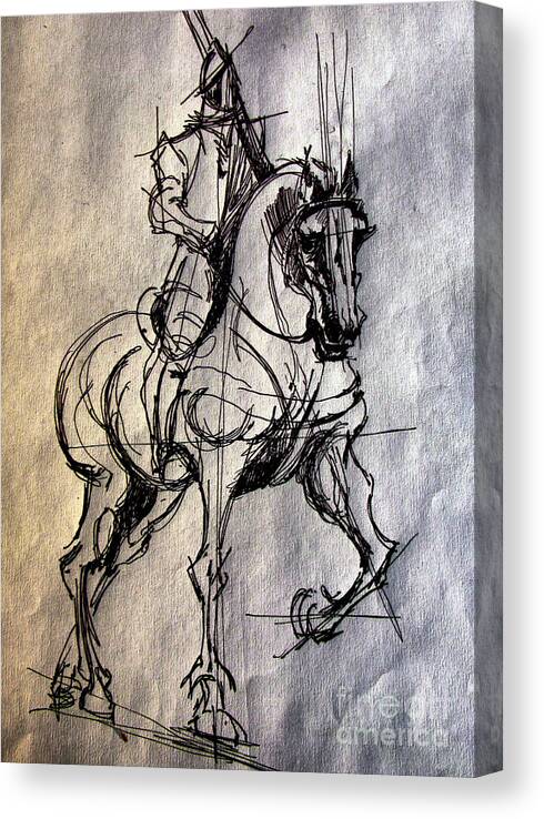 Knight Canvas Print featuring the drawing Knight by Daliana Pacuraru