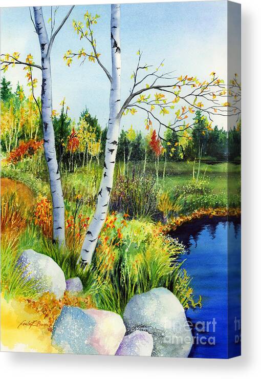 Birches Canvas Print featuring the painting Lakeside Birches by Hailey E Herrera