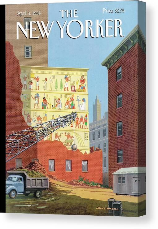 Wrecking Ball Canvas Print featuring the painting Landmarks Commission To Meet In Special Session by Bruce McCall