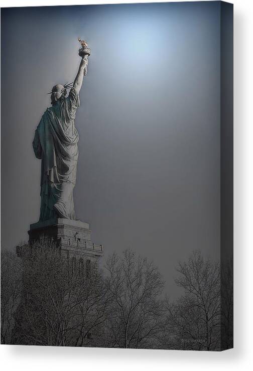 Statue Of Liberty Canvas Print featuring the photograph Liberty at Night by Dyle  Warren