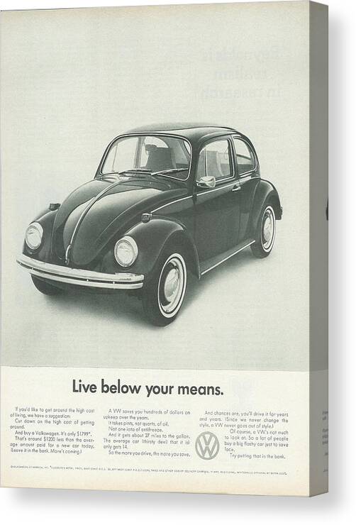 Vw Beetle Canvas Print featuring the digital art Live Below Your Means by Georgia Clare