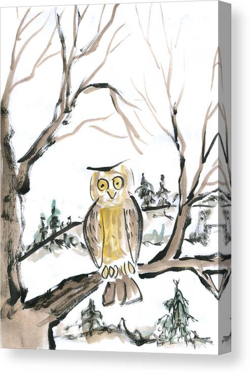 Owl Canvas Print featuring the painting Lonesome Owl by Ellen Miffitt