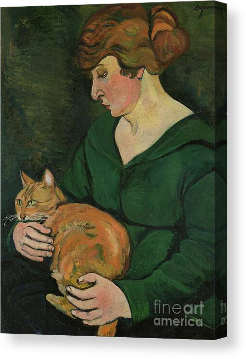 Cat Canvas Print featuring the painting Louison e Raminou by Marie Clementine Valadon