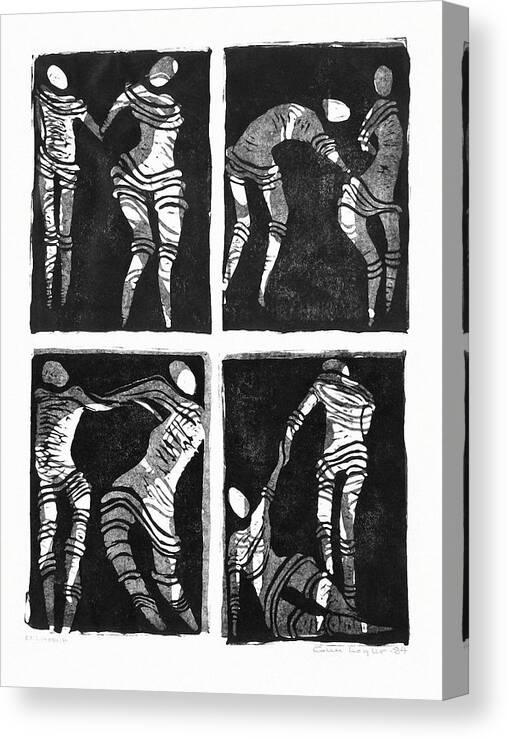 Linoleumcut Canvas Print featuring the relief Love is a dance by Gun Legler