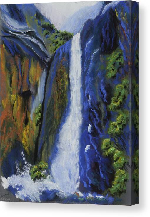 Yosemite Falls California Park Nature Waterfall Majestic Vibrant Canvas Print featuring the pastel Lower Yosemite Falls by Brenda Salamone