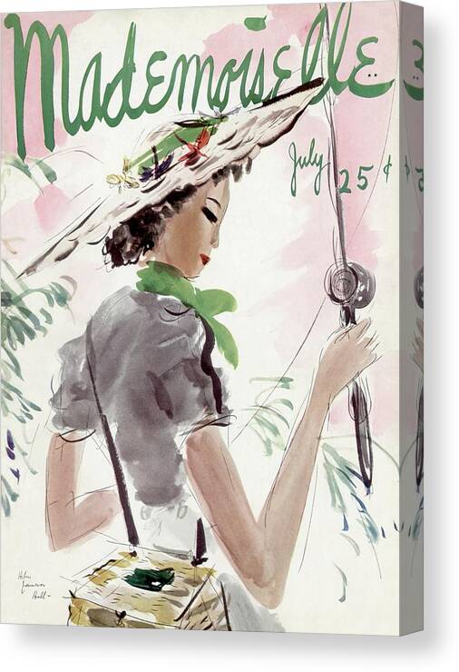 Illustration Canvas Print featuring the photograph Mademoiselle Cover Featuring A Woman Holding by Helen Jameson Hall