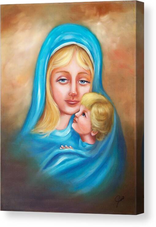 Christmas Canvas Print featuring the painting Madonna and Child by Joni McPherson