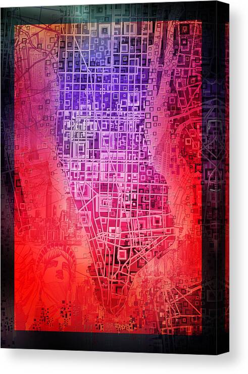 Manhattan Map Canvas Print featuring the painting Manhattan Map Abstract 6 by Bekim M