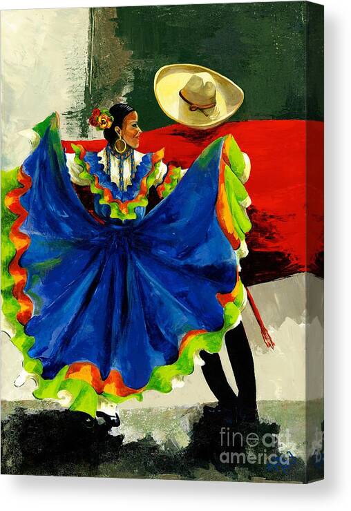 Canvas Prints Canvas Print featuring the painting Mexican Dancers by Elisabeta Hermann
