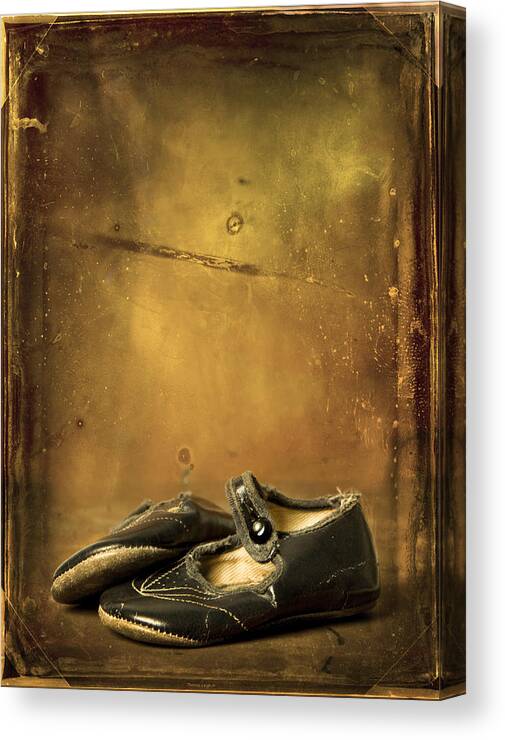 Vintage Canvas Print featuring the photograph Mid 40's Baby Shoes by Theresa Tahara