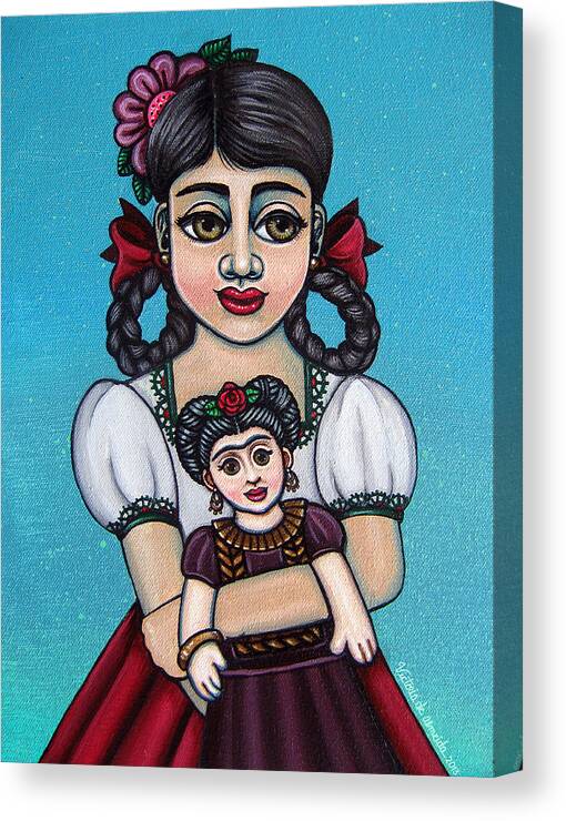Frida Canvas Print featuring the painting Missy Holding Frida by Victoria De Almeida