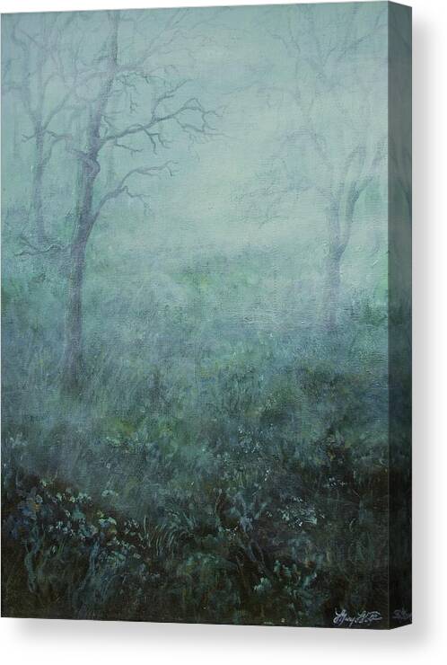 Painting Canvas Print featuring the painting Mist on the Meadow by Mary Wolf