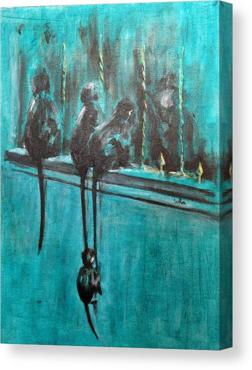 Monkey Swing Canvas Print featuring the painting Monkey Swing by Usha Shantharam