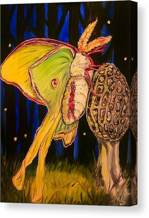 Luna Moth Canvas Print featuring the painting Morel and Luna by Alexandria Weaselwise Busen
