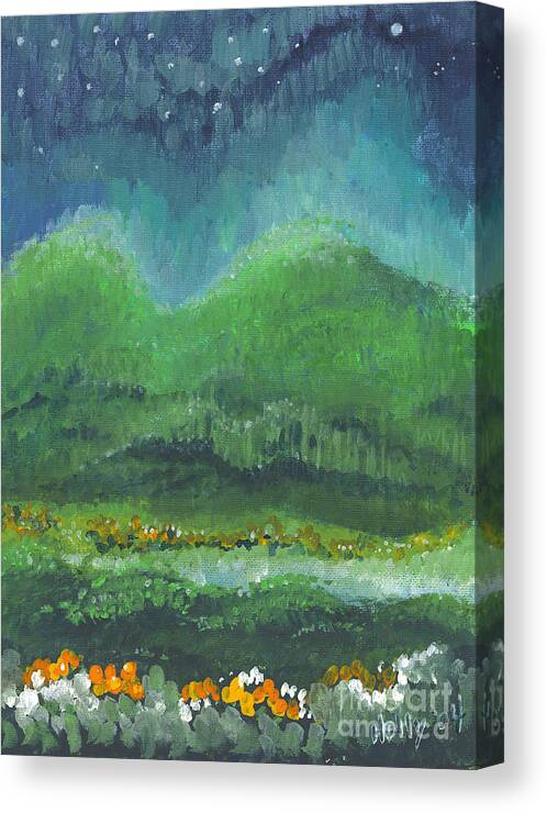 Night Canvas Print featuring the painting Mountains at Night by Holly Carmichael