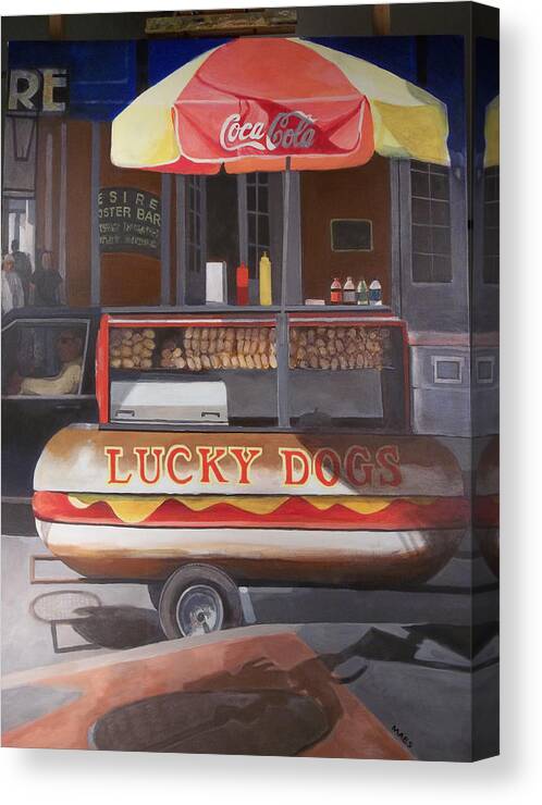 New Orleans Canvas Print featuring the painting New orleans lucky dog by Walt Maes