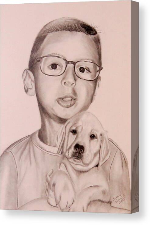 Puppy Canvas Print featuring the drawing New Puppy by Sharon Schultz