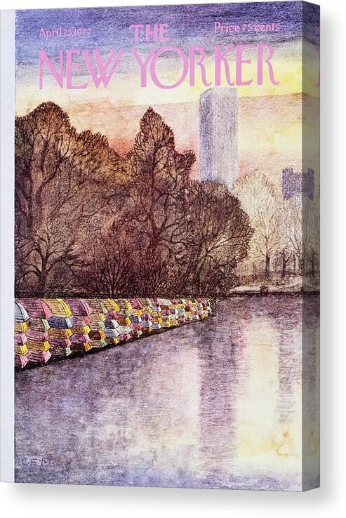 Illustration Canvas Print featuring the painting New Yorker April 25th 1977 by Charles Martin