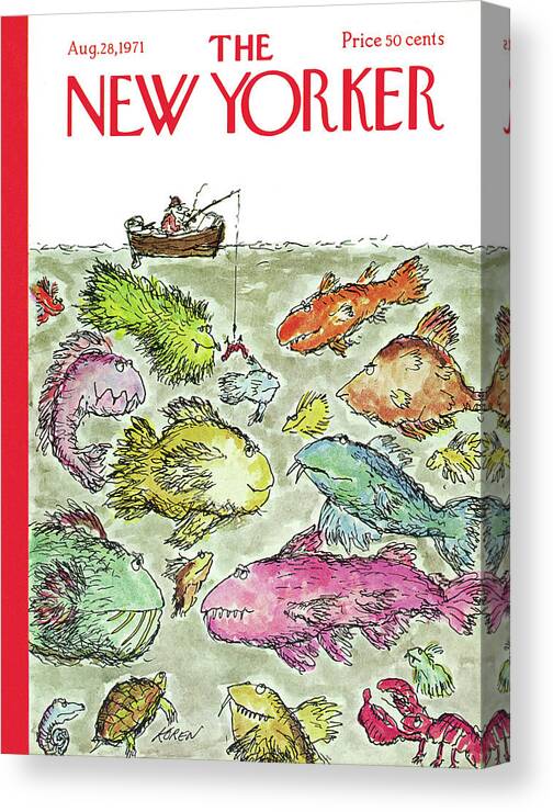 Fish Canvas Print featuring the painting New Yorker August 28th, 1971 by Edward Koren