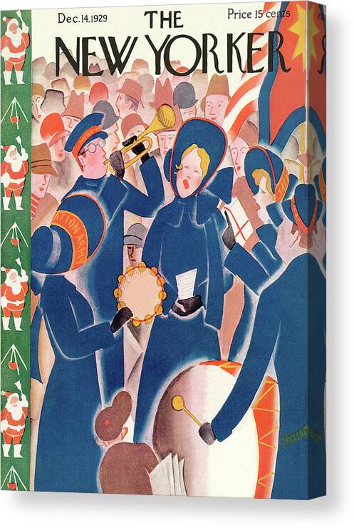 Salvation Army Singers Charity Drum Collection Collecting Tamborine Crowd Crowds Christmas Xmas X-mas Theodore G. Haupt Thu Theodore G. Haupt Thu Artkey 48209 Canvas Print featuring the painting New Yorker December 14th, 1929 by Theodore G Haupt