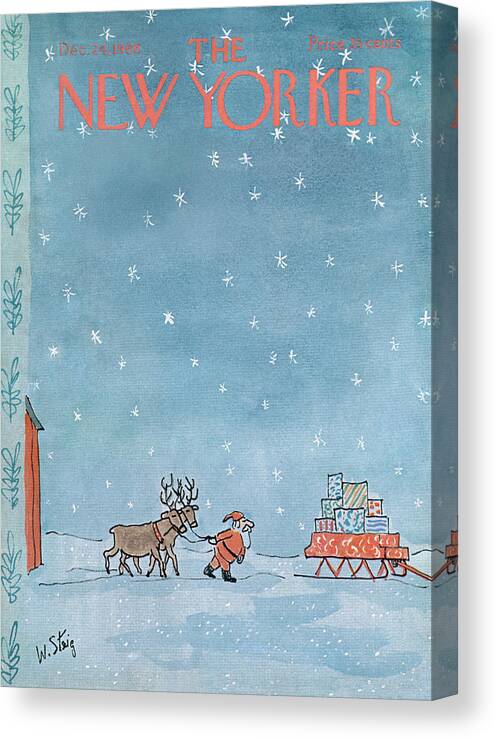 William Steig Wst
Santa Claus Chris Kris Kringle Saint St Nick Christmas Xmas Holiday Reindeer Deer Sled Sleigh Snow Snowing Eve Present Presents Gift Gifts Toy Toys Sumnerok William Steig Wst Artkey 49920 Canvas Print featuring the painting New Yorker December 24th, 1966 by William Steig