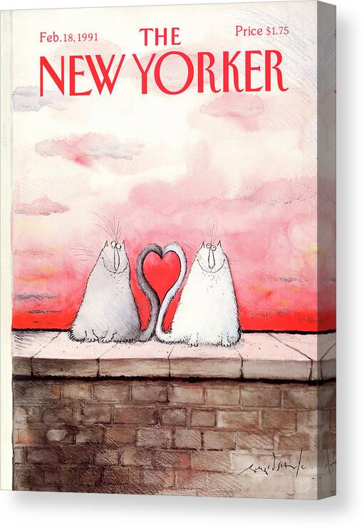 Cat Canvas Print featuring the painting New Yorker February 18th, 1991 by Ronald Searle