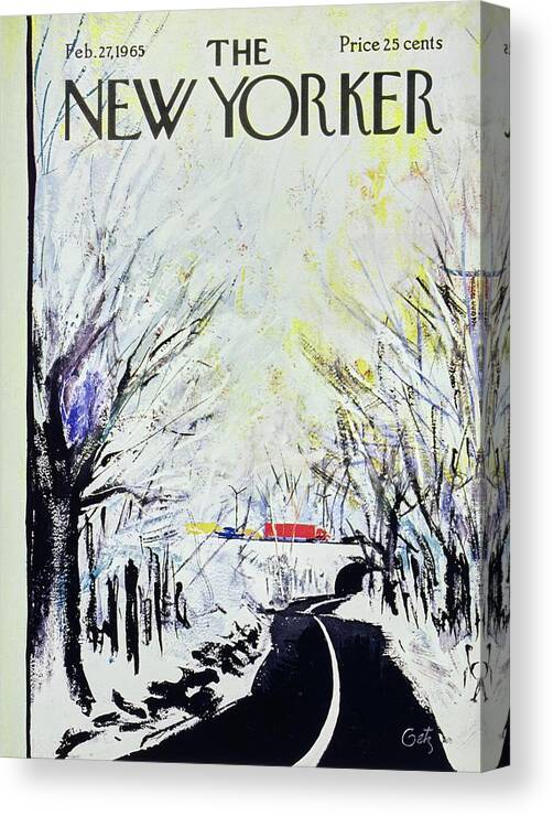 Illustration Canvas Print featuring the painting New Yorker February 27th 1965 by Arthur Getz