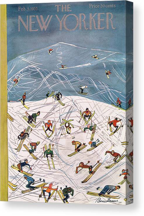 Season Canvas Print featuring the painting New Yorker February 5th, 1955 by Ludwig Bemelmans