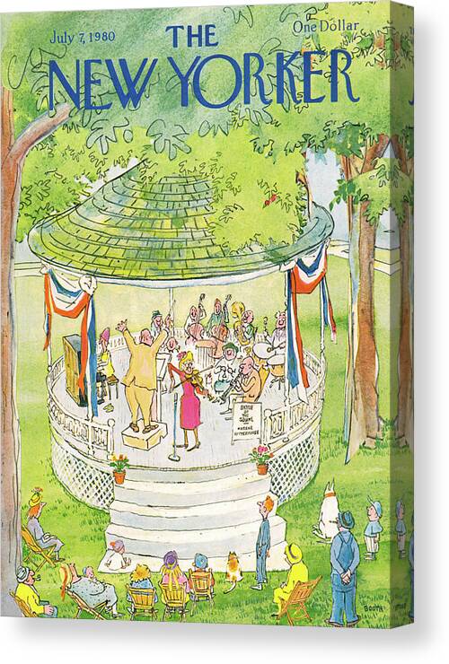 (the Talented Mrs. Ritterhouse Performs In The Park.) Entertainment Musics Leisure George Booth Gbo Artkey 46399 Canvas Print featuring the painting New Yorker July 7th, 1980 by George Booth