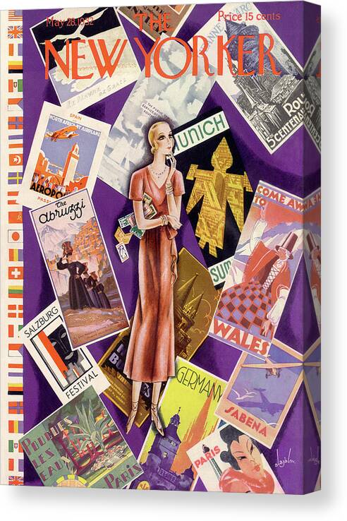 Travel Canvas Print featuring the painting New Yorker May 28th, 1932 by Constantin Alajalov