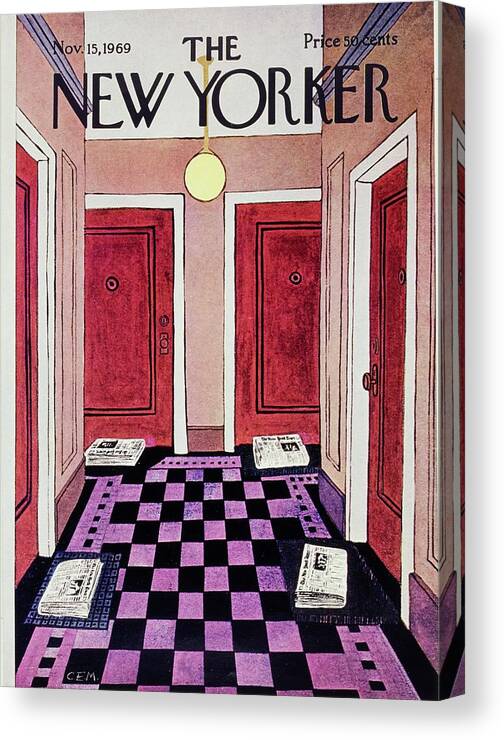 Illustration Canvas Print featuring the painting New Yorker November 15th 1969 by Charles E Martin