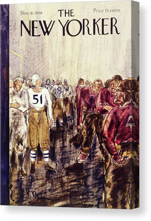 Football Canvas Print featuring the painting New Yorker November 16 1940 by Perry Barlow