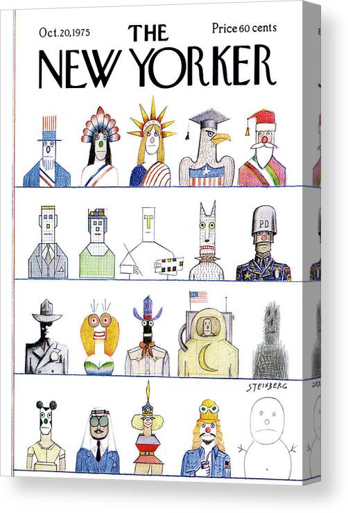 Saul Steinberg 50305 Steinbergattny Canvas Print featuring the painting New Yorker October 20th, 1975 by Saul Steinberg