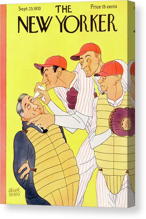 Baseball Canvas Print featuring the painting New Yorker September 23rd, 1933 by Abner Dean