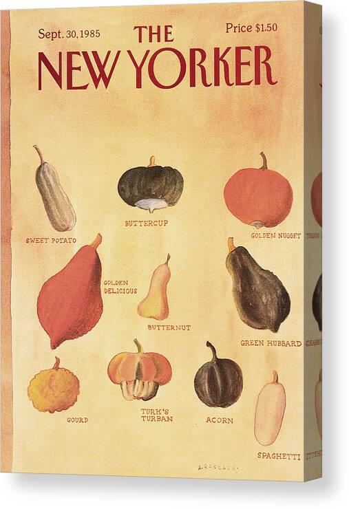 Food Canvas Print featuring the painting New Yorker September 30th, 1985 by Abel Quezada