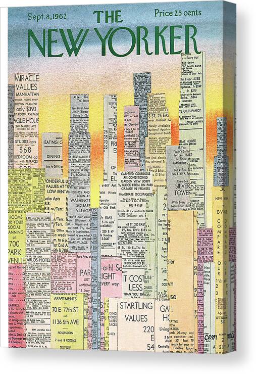 Real Estate Canvas Print featuring the painting New Yorker September 8th, 1962 by Charles E Martin