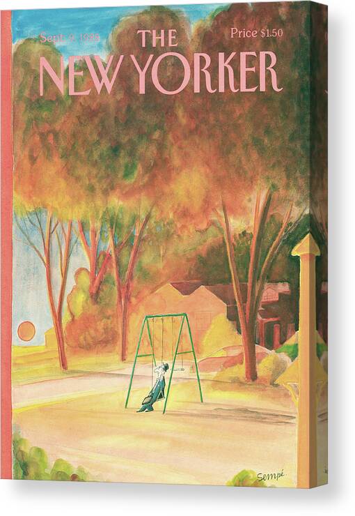 Season Canvas Print featuring the painting New Yorker September 9th, 1985 by Jean-Jacques Sempe Season Canvas Print featuring the painting New Yorker September 9th, 1985 by Jean-Jacques Sempe