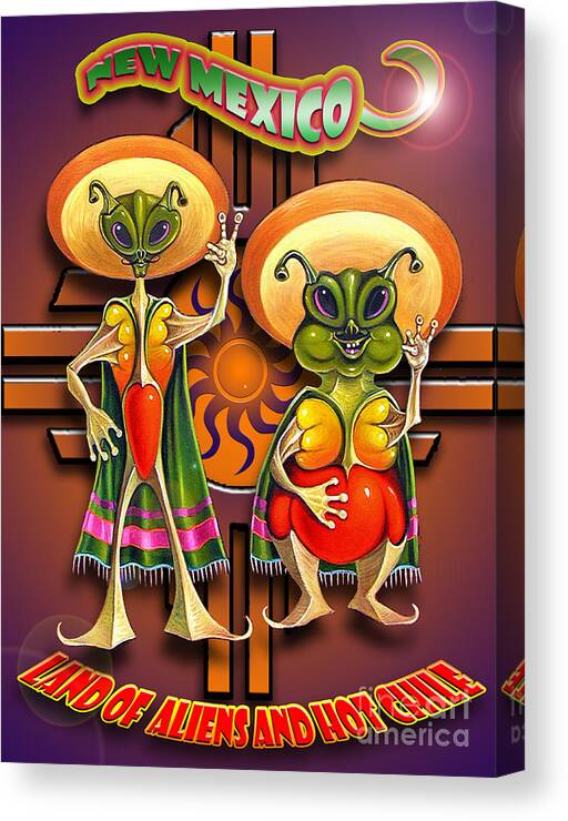 Ufo Canvas Print featuring the painting New Mexico Land of Aliens and Hot Chile by Ricardo Chavez-Mendez